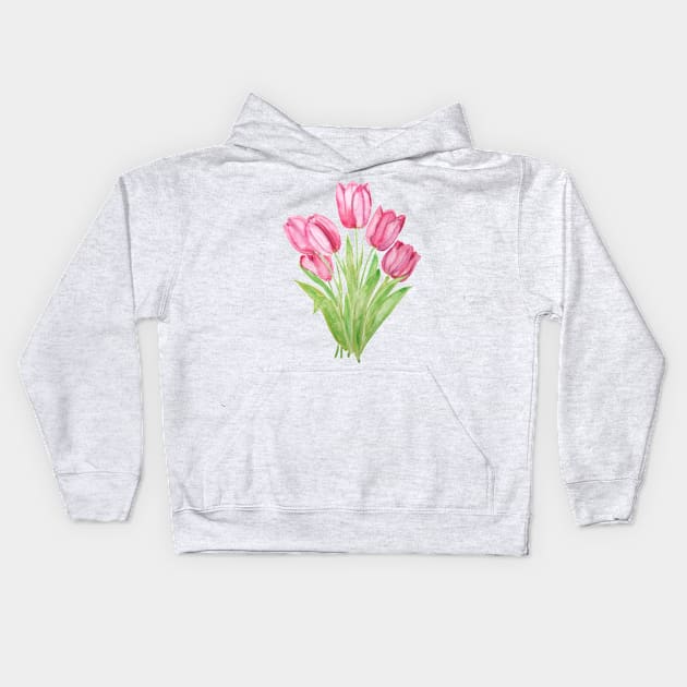 pink tulips watercolor Kids Hoodie by colorandcolor